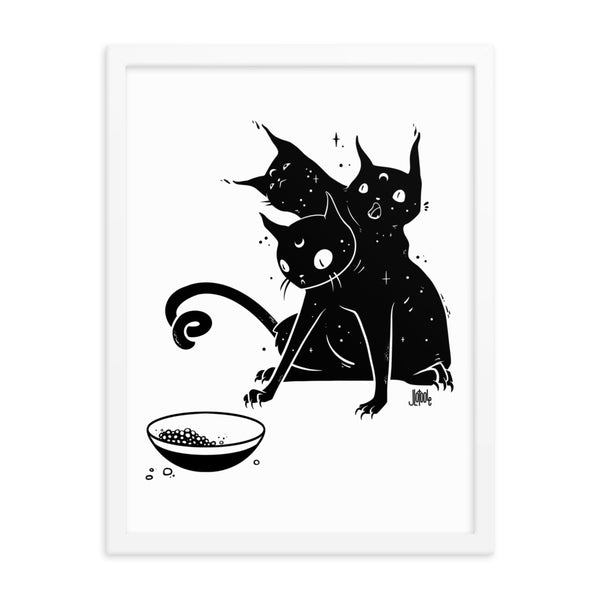 Hungry Three Headed Cat, Framed Art Print