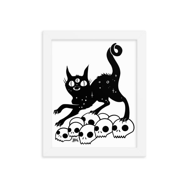 Cat On Skulls, Framed Art Print