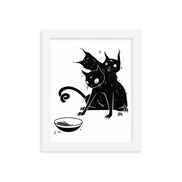 Hungry Three Headed Cat, Framed Art Print