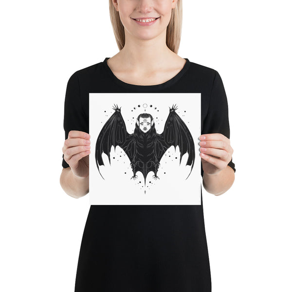 Witch Bat Woman Art Print, Gothic Wall Art