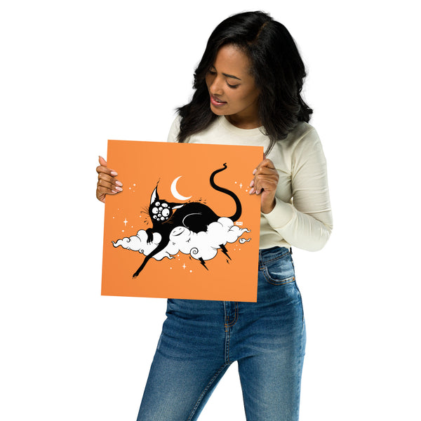 Cat On A Cloud, Orange, Matte Art Print Poster