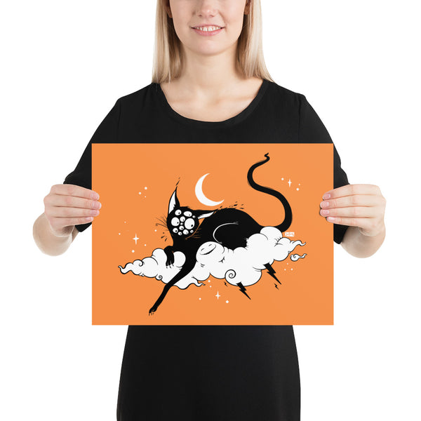 Cat On A Cloud, Orange, Matte Art Print Poster