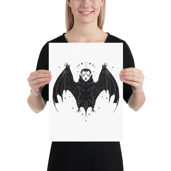 Witch Bat Woman Art Print, Gothic Wall Art