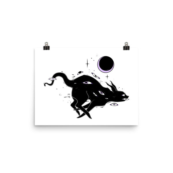Black Cat Running Art Print, Goth Wall Art