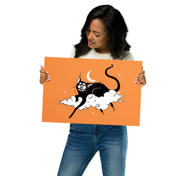 Cat On A Cloud, Orange, Matte Art Print Poster