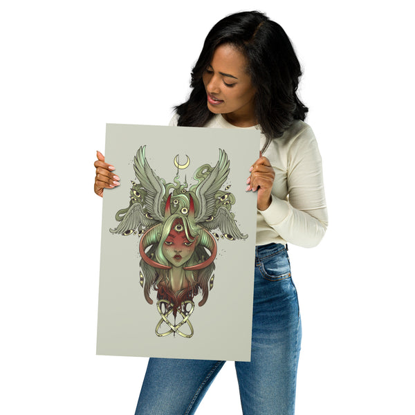 Demon Angel Anime Girl Art Print, Gothic Wall Art