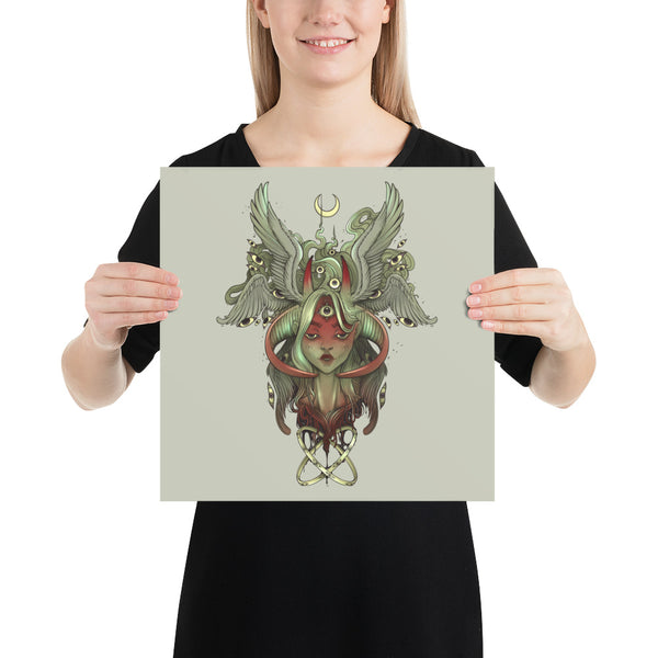 Demon Angel Anime Girl Art Print, Gothic Wall Art