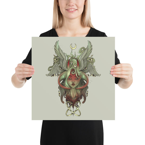 Demon Angel Anime Girl Art Print, Gothic Wall Art
