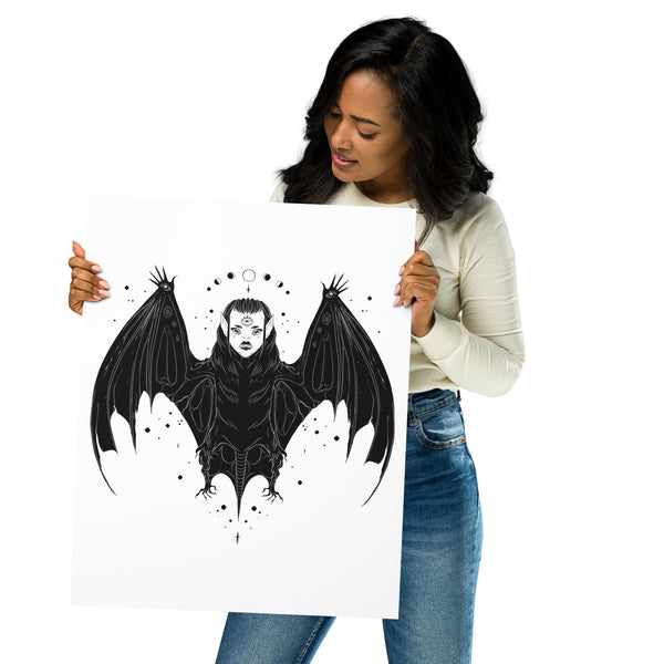 Witch Bat Woman Art Print, Gothic Wall Art
