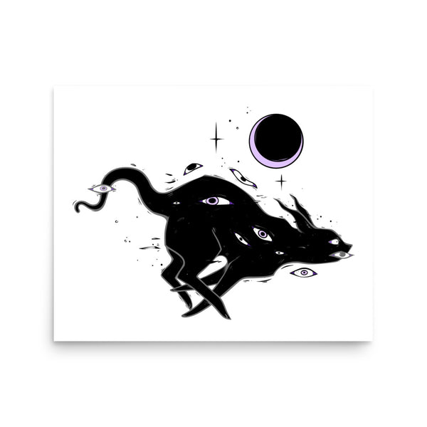 Black Cat Running Art Print, Goth Wall Art