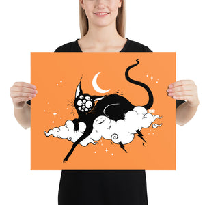 Cat On A Cloud, Orange, Matte Art Print Poster