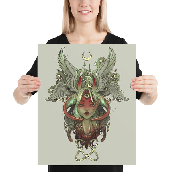 Demon Angel Anime Girl Art Print, Gothic Wall Art