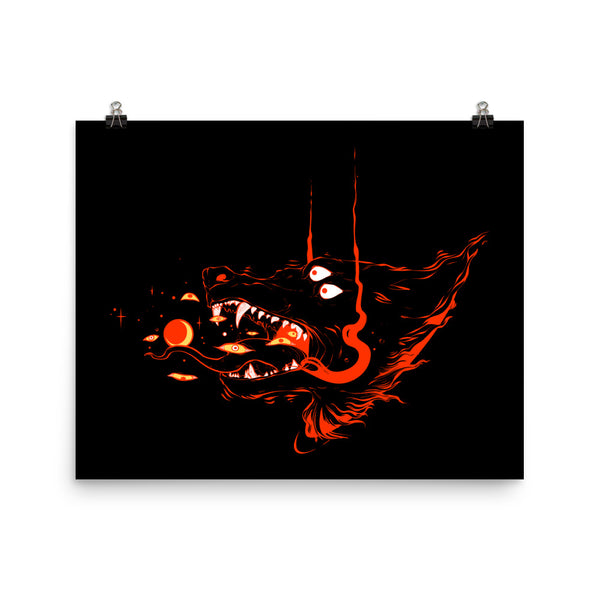 Fire Wolf On Dark, Matte Art Print Poster