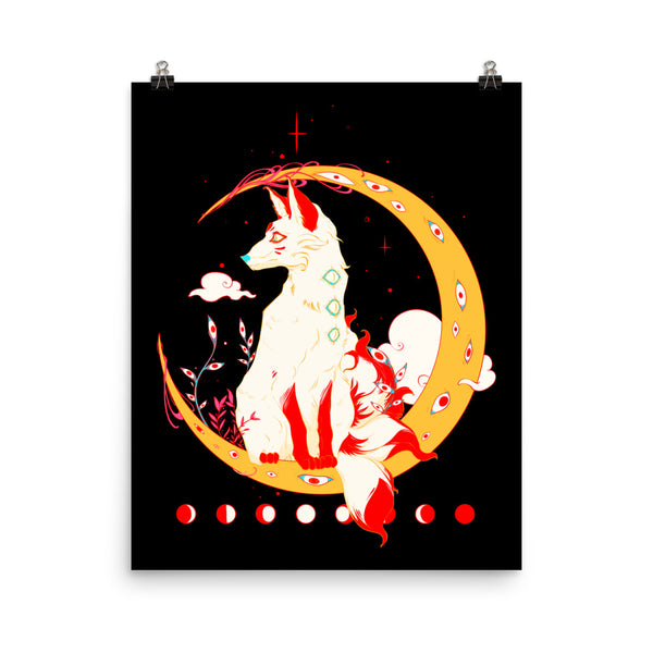 Kitsune Fox Art Print, Anime Wall Art