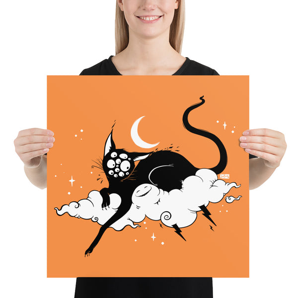 Cat On A Cloud, Orange, Matte Art Print Poster