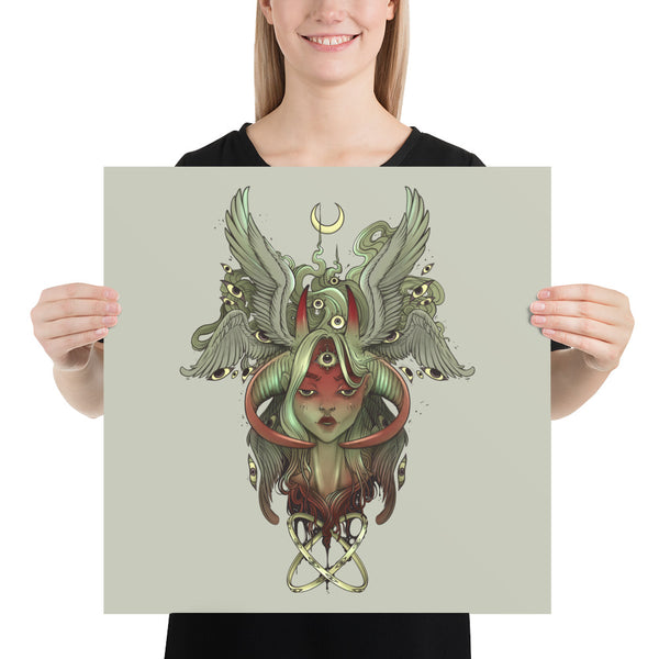 Demon Angel Anime Girl Art Print, Gothic Wall Art