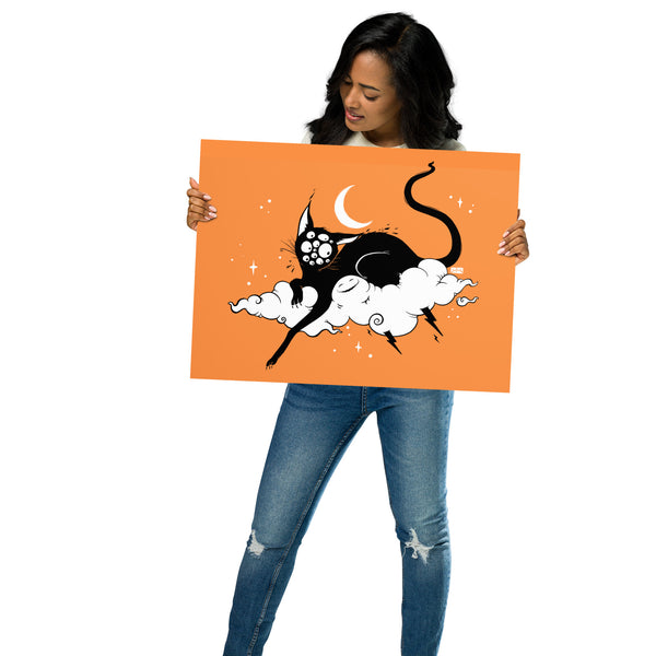 Cat On A Cloud, Orange, Matte Art Print Poster