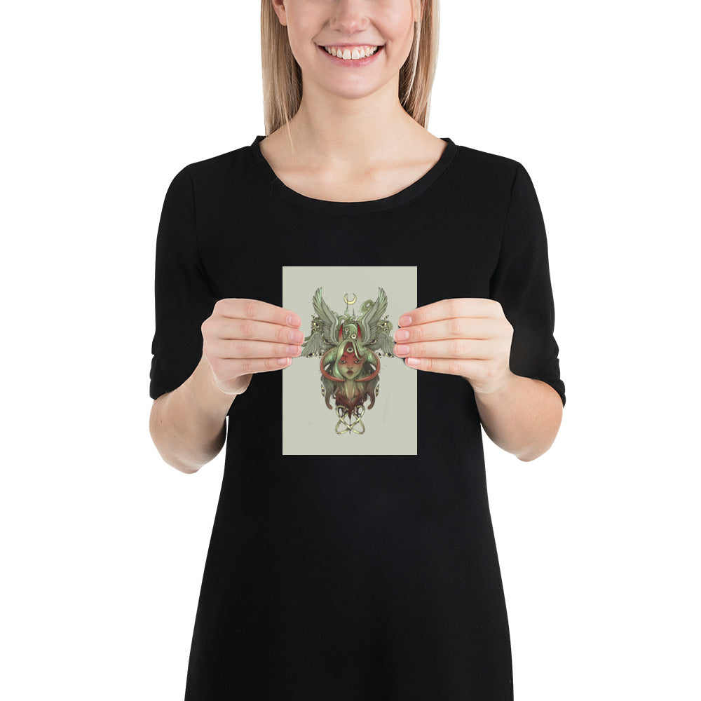 Demon Angel Anime Girl Art Print, Gothic Wall Art