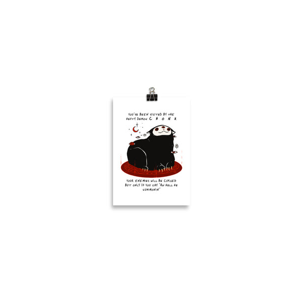 Chonk Cat Demon,  Matte Art Print Poster featuring a cute black cat demon illustration with meme text.
