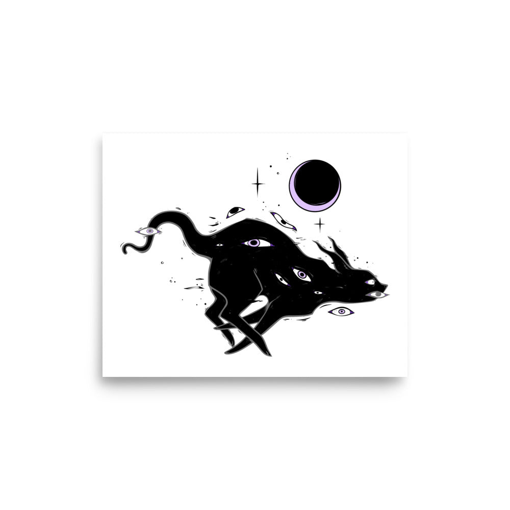 Black Cat Running Art Print, Goth Wall Art