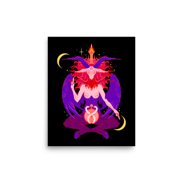 Baphomet 2, Matte Art Print Poster featuring an original illustration with vibrant colors on a black background.