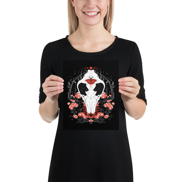 Wolf Skull And Mushrooms Art Print, Goth Wall Art