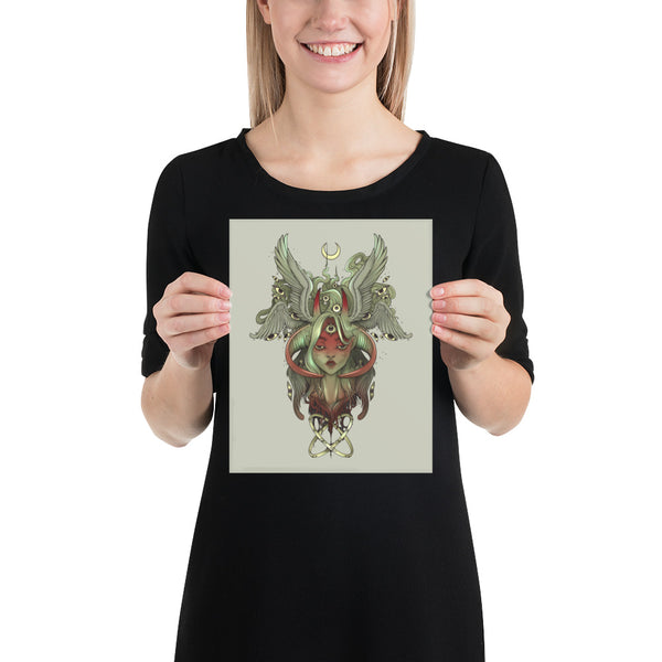 Demon Angel Anime Girl Art Print, Gothic Wall Art