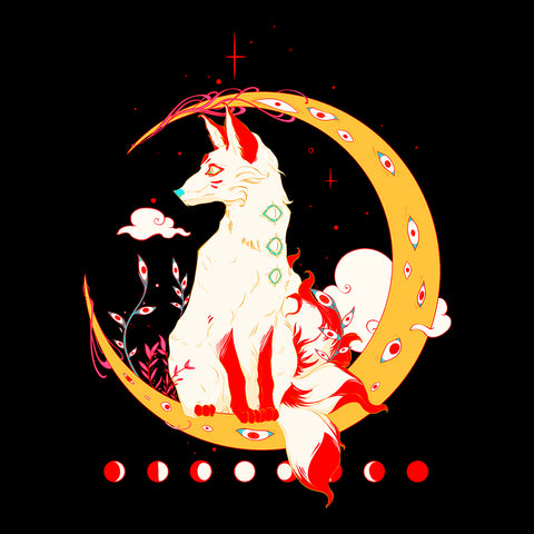Kitsune Fox Art Print, Anime Wall Art