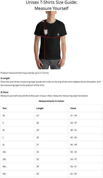 size guide for unisex t-shirts to use when measuring the body