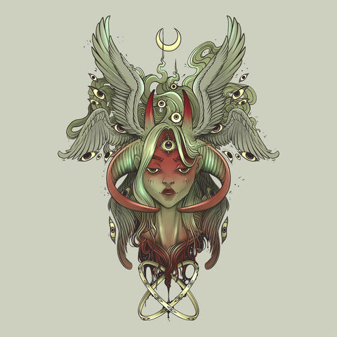 Demon Angel Anime Girl Art Print, Gothic Wall Art