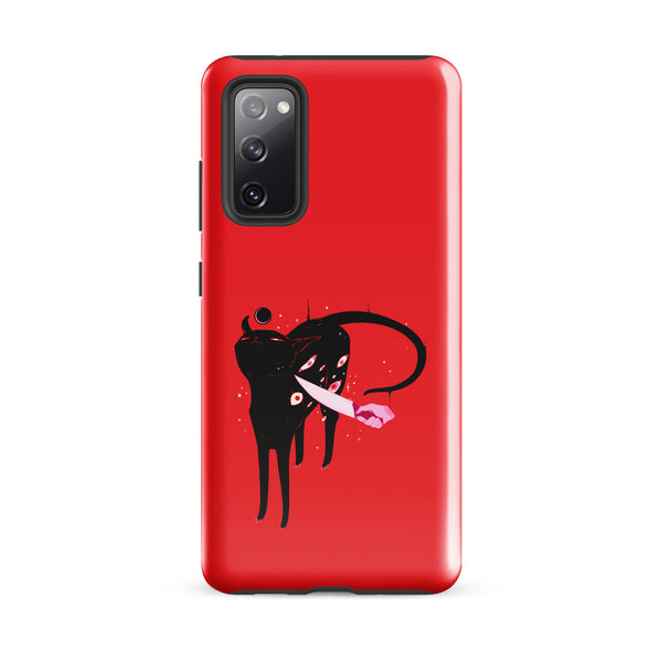 Smug Cat, Tough case for Samsung® featuring a black cat illustration on a red background.