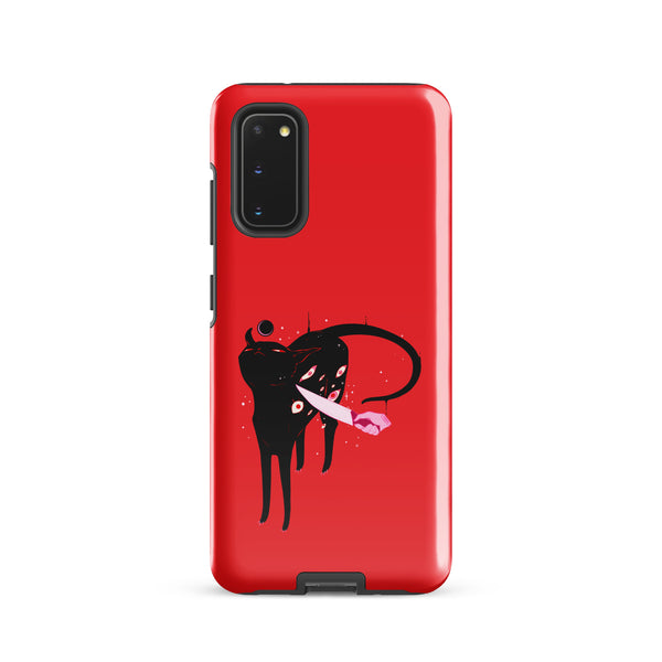 Smug Cat, Tough case for Samsung® featuring a black cat illustration on a red background.