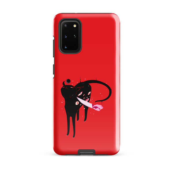 Smug Cat, Tough case for Samsung® featuring original black cat illustration on a red background.