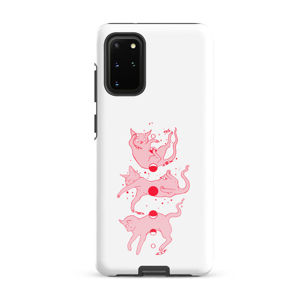 Cat Phases, Tough case for Samsung® featuring illustration of pink cats in various poses.