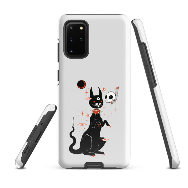 Black Cat And Skull, Tough case for Samsung® featuring a cute black cat illustration with a skull.