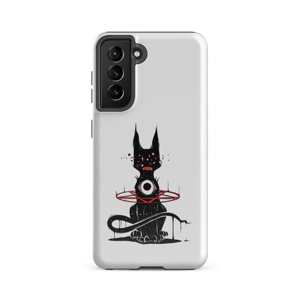 Demon Cat, Tough case for Samsung® featuring a unique illustration of a black cat design.