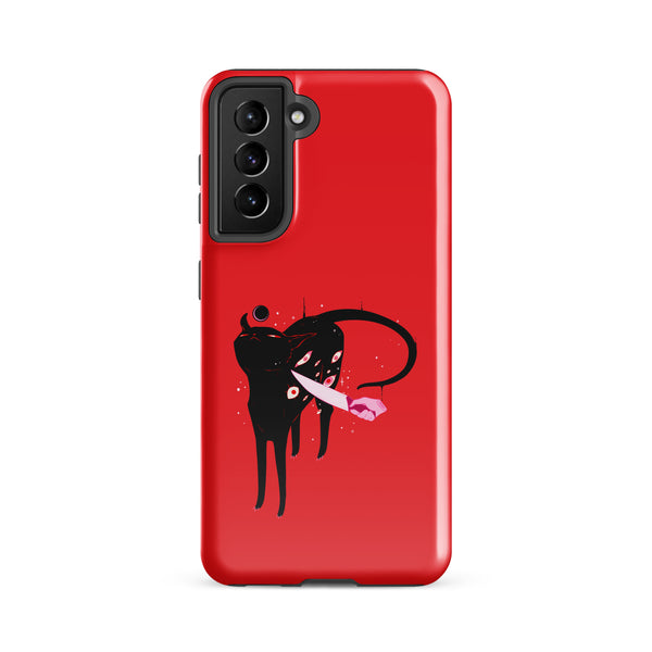 Smug Cat, Tough case for Samsung® with original black cat illustration on red background.