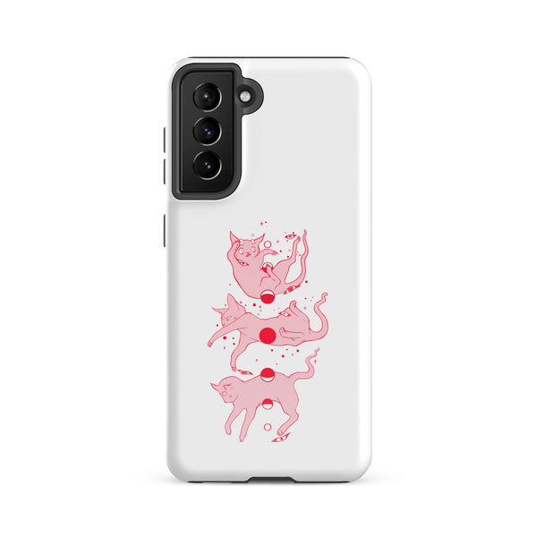 Cat Phases, Tough case for Samsung® featuring original illustration of jumping cats in pink.