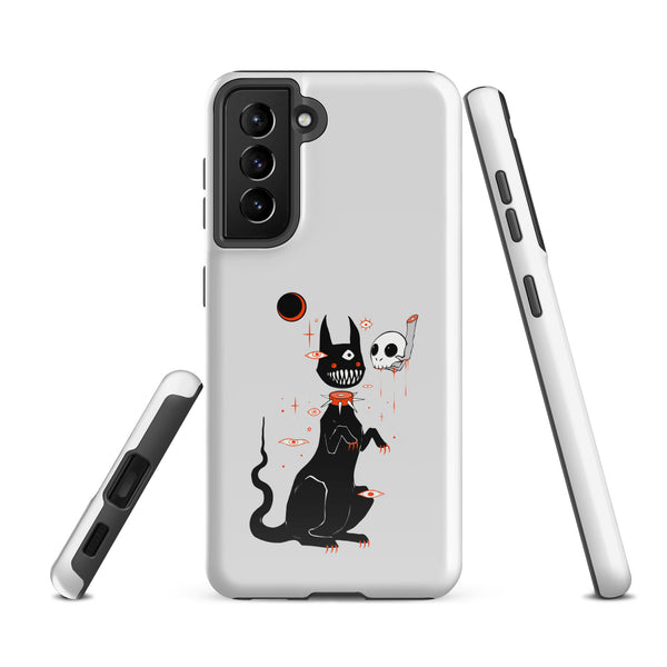 Black Cat And Skull, Tough case for Samsung® with cute black cat illustration and skull design.