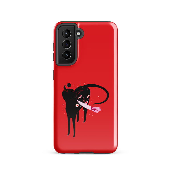 Smug Cat, Tough case for Samsung® with original black cat illustration on red background.