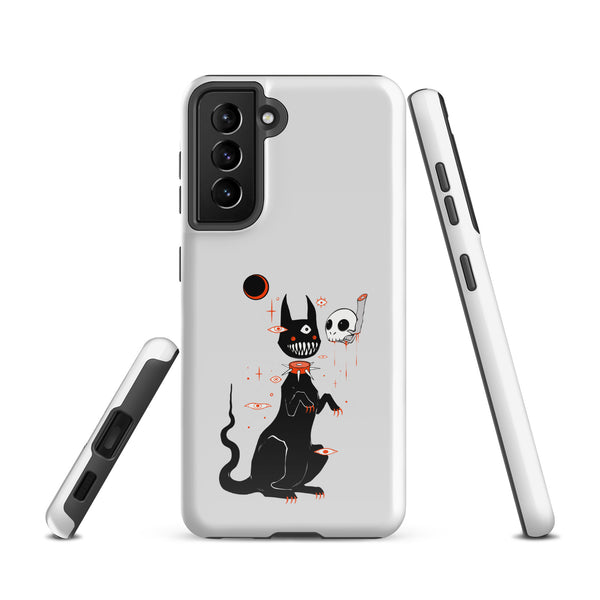 Black Cat And Skull, Tough case for Samsung® featuring a cute black cat illustration with big teeth.