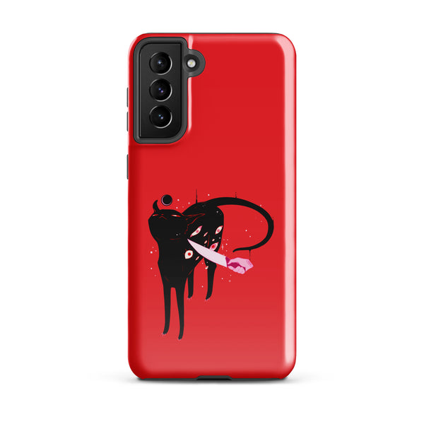 Smug Cat, Tough case for Samsung® featuring a black cat illustration on a red background.
