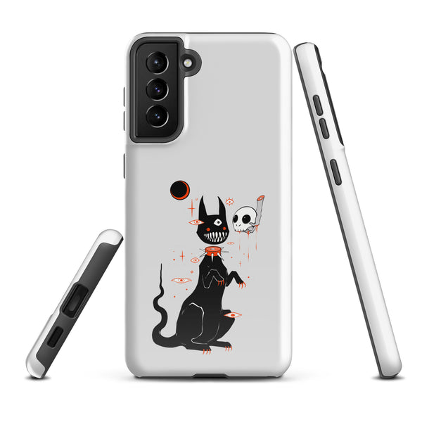 Black Cat And Skull, Tough case for Samsung® featuring a cute black cat illustration with a skull.
