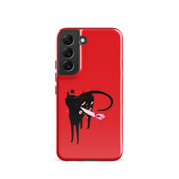 Smug Cat, Tough case for Samsung® featuring black cat illustration on a red background.