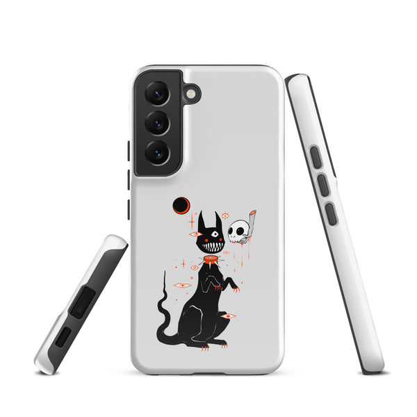Black Cat And Skull, Tough case for Samsung® featuring cute black cat illustration.