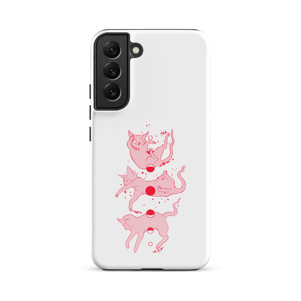 Cat Phases, Tough case for Samsung® featuring an illustration of pink cats and moon phases.