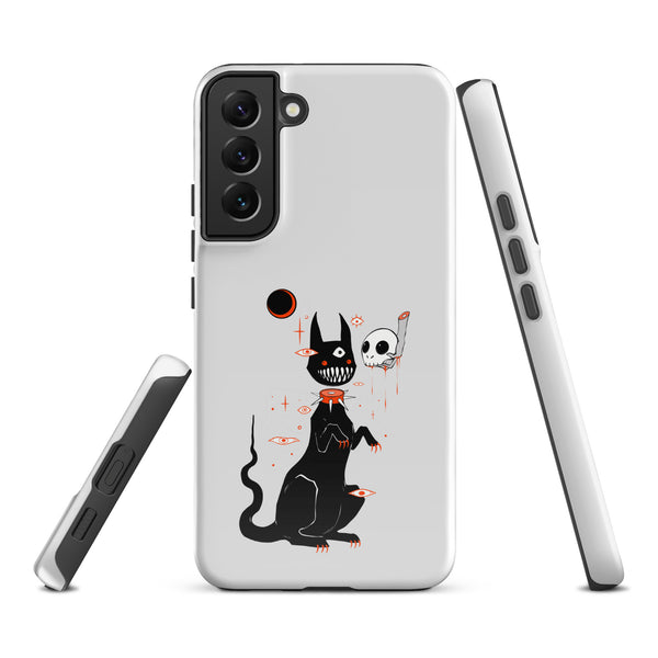 Black Cat And Skull, Tough case for Samsung® featuring a cute black cat illustration with a skull.
