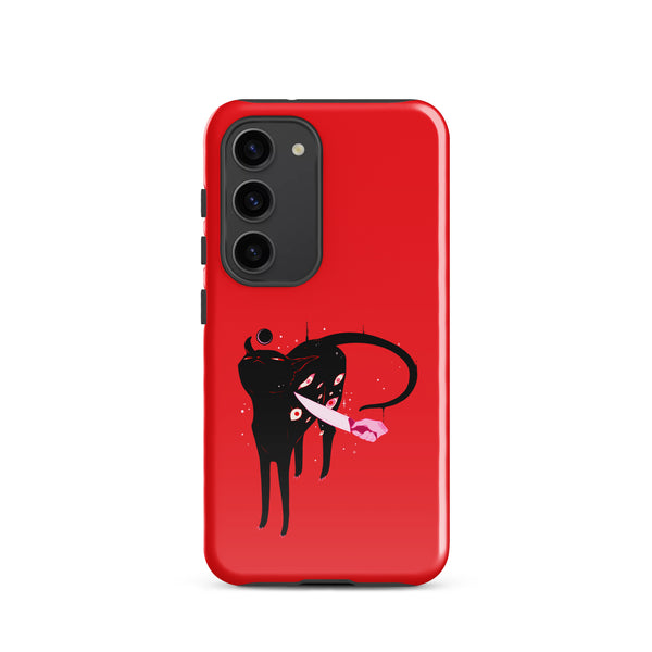 Smug Cat, Tough case for Samsung® featuring a black cat illustration on a red background.