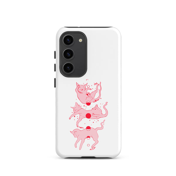 Cat Phases, Tough case for Samsung® featuring illustration of cats and moon phases in pink.
