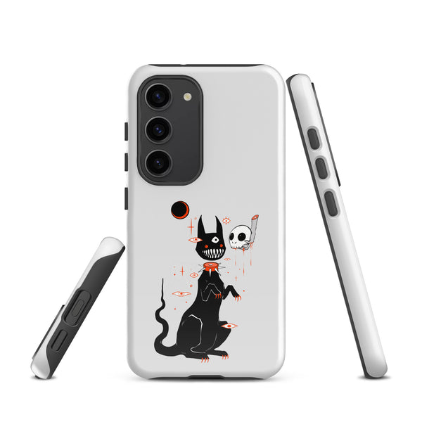 Black Cat And Skull, Tough case for Samsung® featuring a cute black cat illustration with big teeth.
